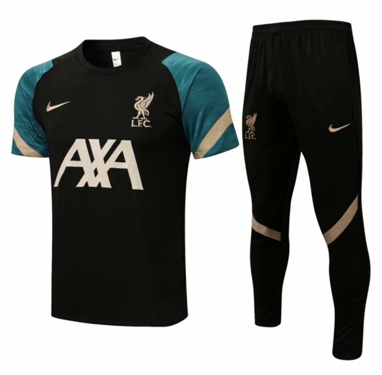 2021/22 Liverpool Black Green Training Kits Shirt with Pants